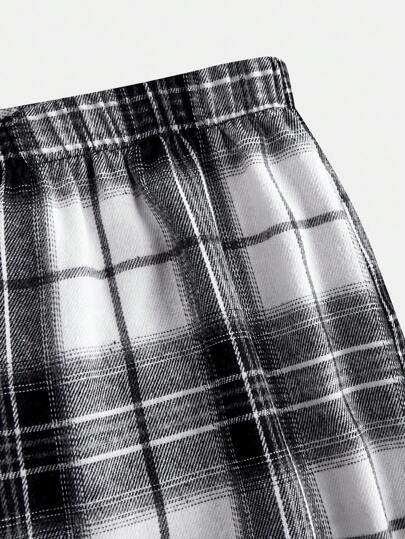 SHEIN Girlism بنطلون رياضي بقدمين واسعتين للفتيات المراهقات، من الفليس الدقيق بتصميم الشاش الأسود والأبيض، للاستعمال اليومي ولممارسة كرة القدم/كرة المضرب
