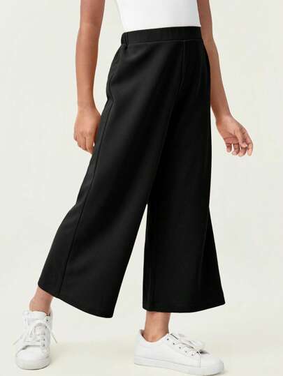 SHEIN بناطيل رياضية عريضة الساق أحادية اللون لفتيات التوين