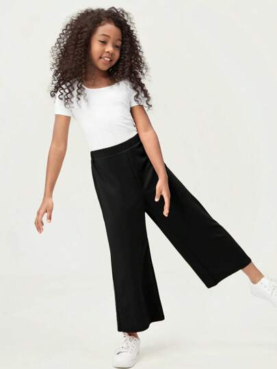 SHEIN بناطيل رياضية عريضة الساق أحادية اللون لفتيات التوين
