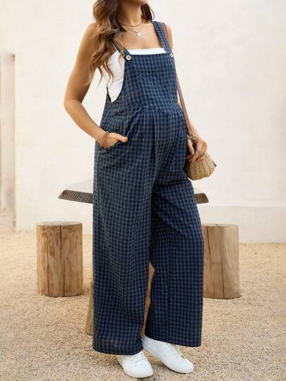 SHEIN جمبسوت واسعة الساق مخططة للحوامل من غازول للعطلات