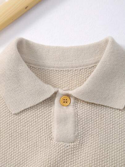 طقم لباس علوي قصيرة الأكمام بلون أحادي من Kn Polo Colar للأطفال الرضع في الصيف، مقاس صغير، اقتراح طلب مقاس واحد