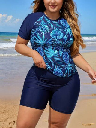 Swim Lushoire مجموعة راش جارد مطبوعة بالألوان المتباينة لنساء الحجم الكبير لإجازة الشاطئ في الصيف