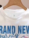 EZwear تي شيرت ياقة مستديرة أكبر من المقاس بأكم قصير، ألوان مبهجة وبطباعة شعارات بسيطة، قطعة صيفية جديدة للنساء بعناصر أوقيانوسية وبحرية