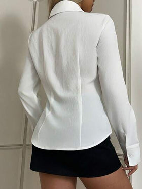SHEIN EZwear بلوزة بناتية بأكمام طويلة ذات حِزام ناعم أبيض مطرزة