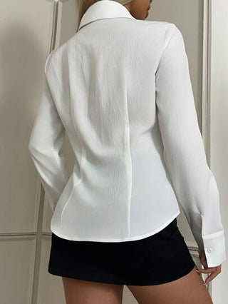 EZwear بلوزة بناتية بأكمام طويلة ذات حِزام ناعم أبيض مطرزة