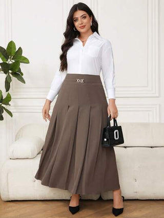 Modelyn العيد تنورة طويلة ذات طيات وبلون واحد، المقاسات الكبيرة