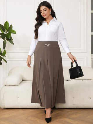 Modelyn العيد تنورة طويلة ذات طيات وبلون واحد، المقاسات الكبيرة