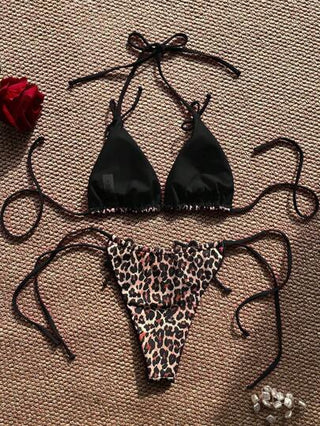 طقم تانكيني حريمي Swim SXY مجموعة ملابس سباحة نسائية بحزام رفيع ظهر مكشوف وعقدة وطبعة نمر للإجازة الربيعية