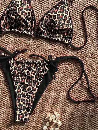 طقم تانكيني حريمي Swim SXY مجموعة ملابس سباحة نسائية بحزام رفيع ظهر مكشوف وعقدة وطبعة نمر للإجازة الربيعية