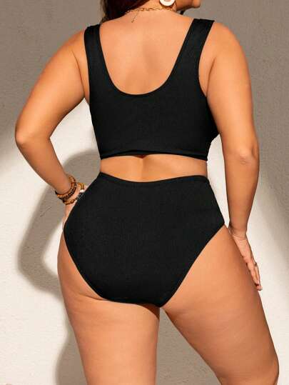 SHEIN Swim Curve بكيني مع أربطة قابلة للتعديل مزين بألوان الأزهار، للسيدات ذوات الحجم الكبير، ملابس السباحة لقضاء العطلات على الشاطئ