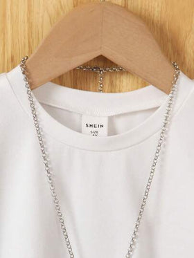 SHEIN 2 قطعة من بلوزات الأولاد الكاجوال البسيطة العملية متعددة الاستخدامات، مطبوع عليها حرف وطباعة، كم قصير، مناسبة للصيف، العطلات، السفر، الاسترخاء، والتشمس