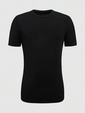 SHEIN Manfinity Dauomo تيشيرت قصير الأكمام أحادي اللون، كاجوال متعدد الاستخدامات للرجال