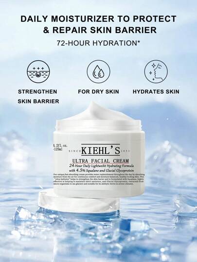 Kiehl's كريم الوجه الفائق 24 ساعة صيغة ترطيب خفيفة الوزن- مع 4.5% من السكوالين وجليكوبروتين الجليد 4.2 أونصة سائلة/ 125مل