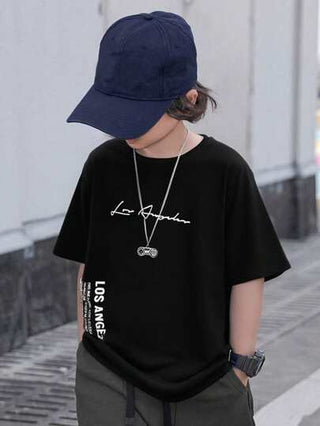 SHEIN تي شيرت تي-شيرت رسومات طباعية بأكمام قصيرة كاجوال للبنين المراهقين، مناسب للصيف