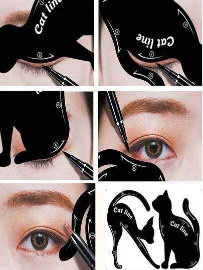 2 قطعة بطاقة رسم خط العين بتصميم القطة، أداة مساعدة لرسم خط العين بتصميم القطة، بطاقة نموذج تساعدك على رسم خط العين بشكل مثالي