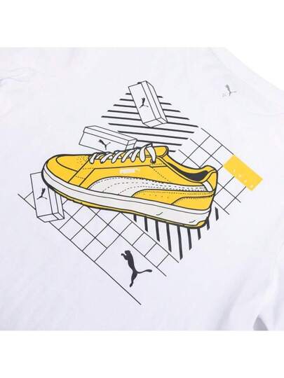 Puma ملابس علوية تشيرت رياضي بجم قصير مطبوع برسومات رياضية للرجال للركض والسباحة والتدريب الرياضي، ملابس رياضية كاجوال للبسكتبول وياقة نصف فتحة رقم 634202-02
