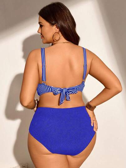 SHEIN Swim Curve ملابس سباحة تانكيني مطبوعة بمقاسات كبيرة