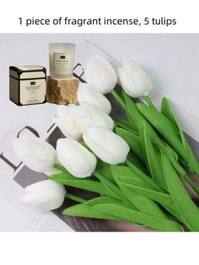 طقم هدية شموع معطرة، شموع شمع الصويا 5*6 أكواب مع 5 زهور الزنبق الاصطناعية، رائع لديكور الغرف والمكتب