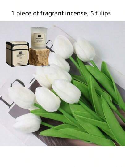 طقم هدية شموع معطرة، شموع شمع الصويا 5*6 أكواب مع 5 زهور الزنبق الاصطناعية، رائع لديكور الغرف والمكتب