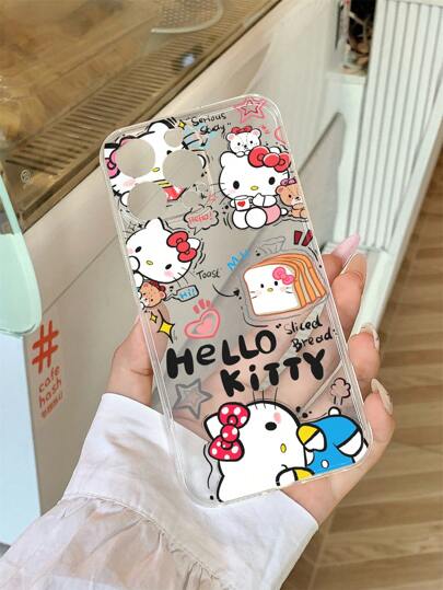 Sanrio 1 قطعة كفر هاتف من مادة البولي يوريثان شفاف مطبوع عليه طباعة أشعة فوق بنفسجية بنمط كرتوني جميل لهالو كيتي مضاد للانزلاق والسقوط