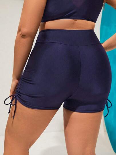 Swim SPRTY بوكسر بيكيني خصر عال من لون واحد لحجم كبير مع جيوب, لقضاء العطلة