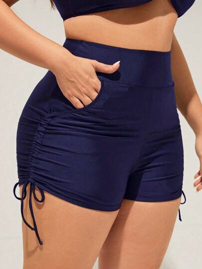 Swim SPRTY بوكسر بيكيني خصر عال من لون واحد لحجم كبير مع جيوب, لقضاء العطلة
