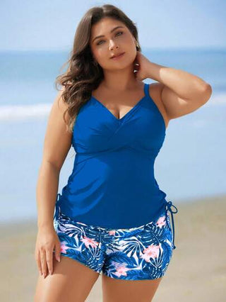 Swim Lushoire مجموعة ملابس سباحة لقياسات كبيرة من قطعتين صدرية بطبعات زهور عشوائية وسرواليات تايكيني للشاطئ والعطلات