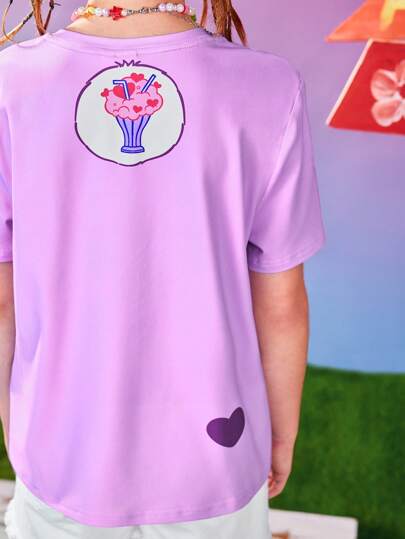 ملابس بناتي X Care Bears تي شيرت تيشيرت قصير الأكمام للفتاة المراهقة ذو رسوم قلب ودب كرتونية جميلة ومريح ،متعدد الاستخدامات في الألوان البنفسجي والوردي والأزرق
