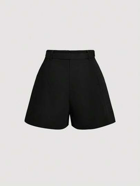 SHEIN MOD شورت أسود أنيق مع حزام وحزام أمامي، شورت خريفي وشتوي، شورت للخروج، شورت رجعي، شورت لأيام الاحتفالات
