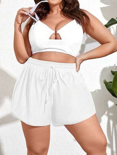 SHEIN Swim Curve قطعة سفلية لملابس السباحة عصرية بلون سادة للنساء كبيرات الحجم