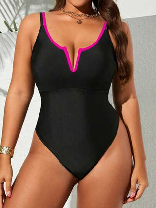 SHEIN Swim Curve بذلة سباحة كامل الطول للنساء البدينات، بتصميم ظهر مكشوف وجذاب عاري باللونين، مع خصائص رفع وتنحيف الجسم