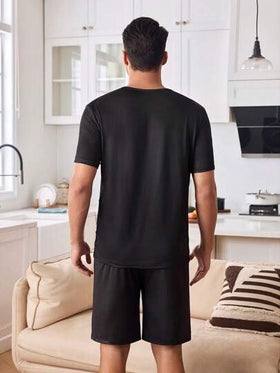SHEIN طقم بيجاما مزدوج موضة قلب متباين الألوان للرجال