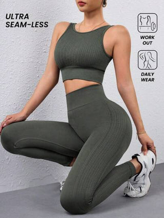 Sport Studio طقم ملابس نسائية ذو خصر عالي، فائقة المطاطية وبقصة مبسطة وملائمة للخصر، مناسب للتمارين الرياضية