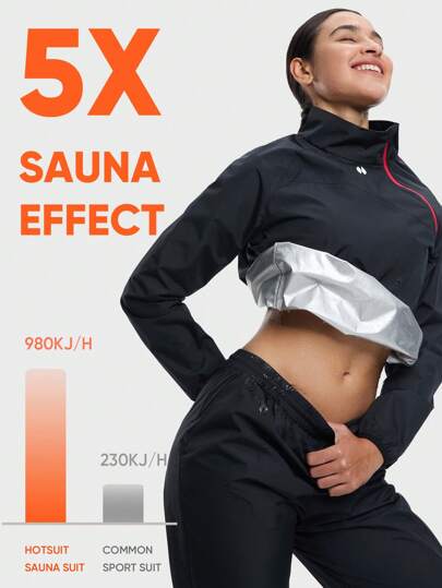HOTSUIT بدلة سونا طويلة مزودة بسحاب، مناسبة للياقة البدنية والتدريب، هدية عيد الحب