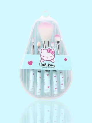 Sanrio 1 قطعة طقم فرشاة مكياج 5 قطع بتصميم كيوت هالو كيتي، فرش ناعمة محمولة، هدية عيد ميلاد للصديقة، مناسب للمبتدئات