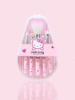Sanrio 1 قطعة طقم فرشاة مكياج 5 قطع بتصميم كيوت هالو كيتي، فرش ناعمة محمولة، هدية عيد ميلاد للصديقة، مناسب للمبتدئات