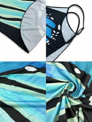 طقم تانكيني حريمي Swim ملابس بحر بطباعة الفراشة بقصة ملفوفة