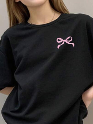 girls sets طقم تيشيرت بأكمام قصيرة فضفاض بتفاصيل فيونكة وبنطال بأرجل مُنفّرجة لفتيات المراهقات في الصيف ، طقم كاجوال بسيط