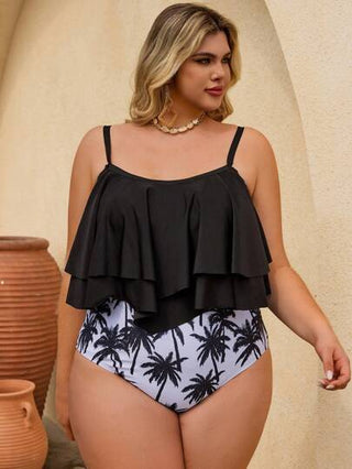SHEIN CURVE+ مجموعة بكيني مقاس كبير للنساء ذات طباعة أشجار جوز الهند المثيرة قطعتين