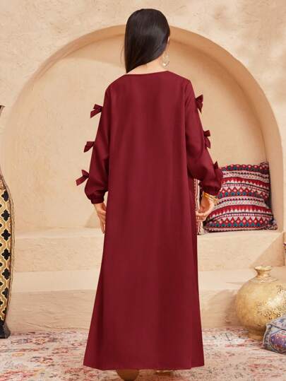 SHEIN فستان تكنولوجيا المعلومات غير رسمي طويل الأكمام ذو ياقة مربعة بطبعات ريترو منقطعة، للبنات المراهقات