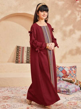 SHEIN فستان تكنولوجيا المعلومات غير رسمي طويل الأكمام ذو ياقة مربعة بطبعات ريترو منقطعة، للبنات المراهقات
