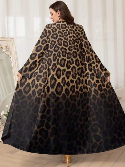 Al Najma عباية نسائية فضفاضة طويلة الأكمام ذات طبعة leopard ombre, محتشم