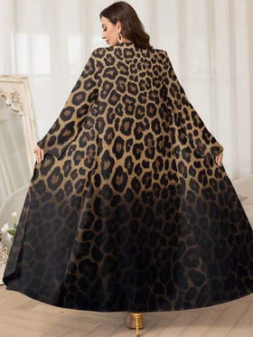 Al Najma عباية نسائية فضفاضة طويلة الأكمام ذات طبعة leopard ombre, محتشم