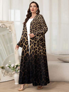 Al Najma عباية نسائية فضفاضة طويلة الأكمام ذات طبعة leopard ombre, محتشم