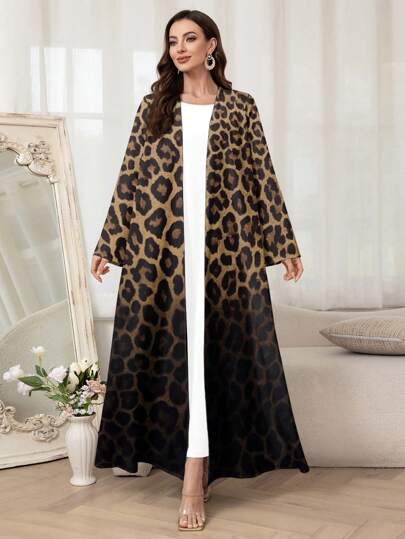 Al Najma عباية نسائية فضفاضة طويلة الأكمام ذات طبعة leopard ombre, محتشم