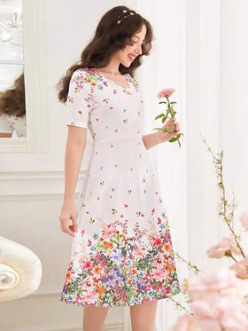 SHEIN فستان كاجوال على شكل حرف V بياقة مزروعة بالزهور لفتاة مراهقة