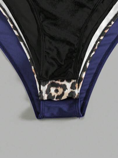 SHEIN Swim Curve مجموعة من 3 قطع من ملابس السباحة بكامل الحجم للمرأة بطبعة نمر، سراويل بكيني للشاطئ والإجازات الصيفية،2025