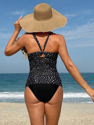 طقم تانكيني حريمي Swim Lushoire ملابس علوية نسائي مخطط باللقلاقيل ذو رقبة على شكل حرف V للتنحيف، ملابس علوية بيكيني ذو حمالات