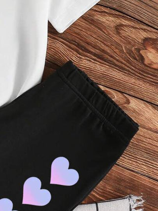 girls sets طقم فتاة مراهقة 2 قطعة بجرافيك شخصية أنمي وقميص وشورت مطبوع بالأشكال القلبية مصنوع من قماش مريح للرياضة والموضة ال- Y2K'