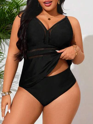 Swim Lushoire طقم بدلة سباحة تيرتوب أسود مانع للتسرب للسيدات كبيرات الحجم، للاستخدام اليومي على الشاطئ